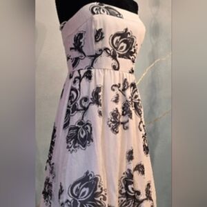 Vintage Silk White House Black Market Floral Strapless Dress Balloon Hem
